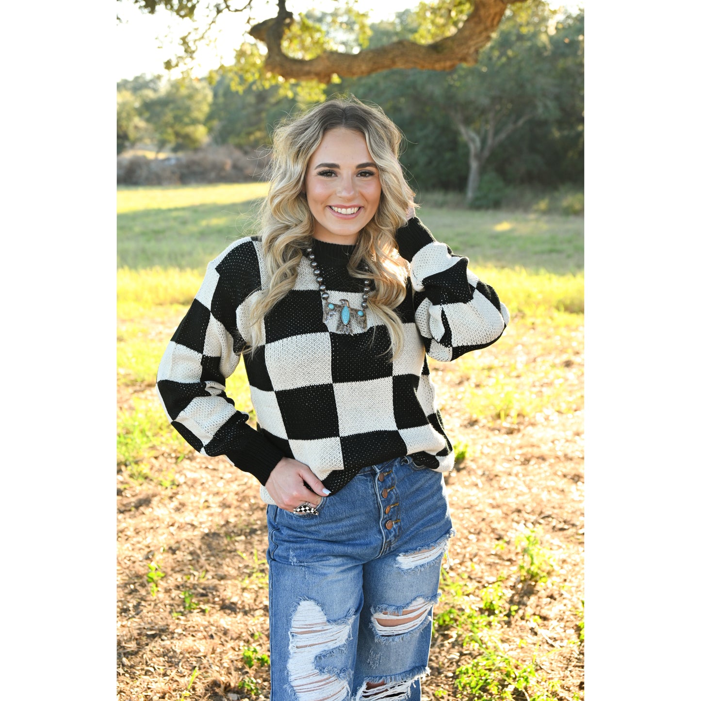 checkered sweater