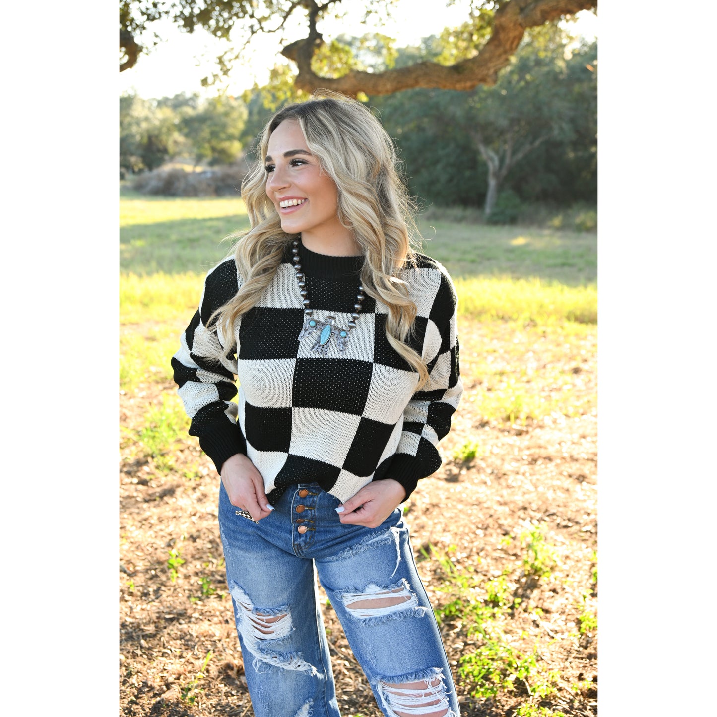 checkered sweater