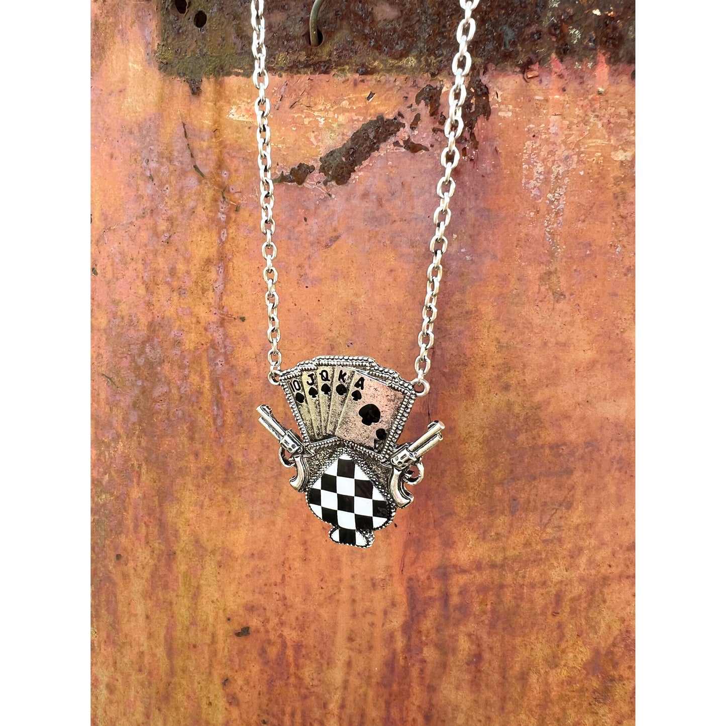 checkered card necklace